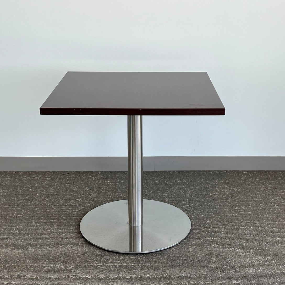 Mahogany laminate breakroom table 30" square with chrome base