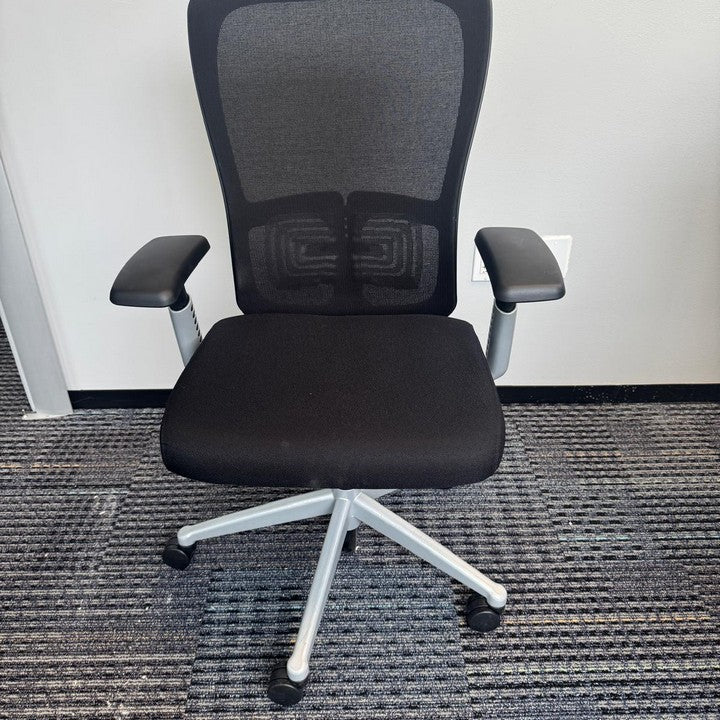 Haworth Zody Black fabric and mesh back fully adjustable with seat slider