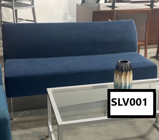 Group Lacasse. - Arold Armless blue velvet mid-back loveseat with chrome legs measures 60" W x 30" D