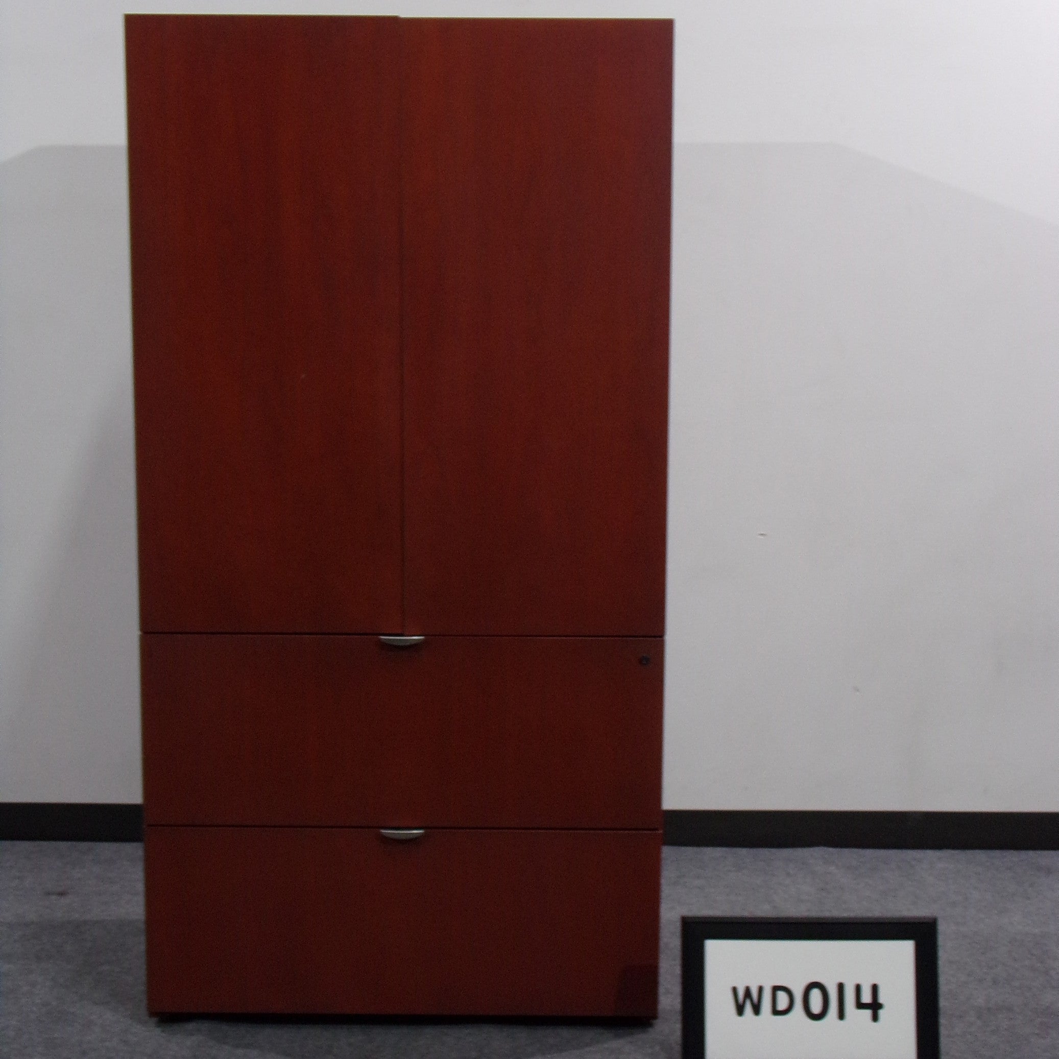 Cherry Wood Combo Storage-2 doors & 2 drawers w/silver handles. 69"H x 36"W x 24"D