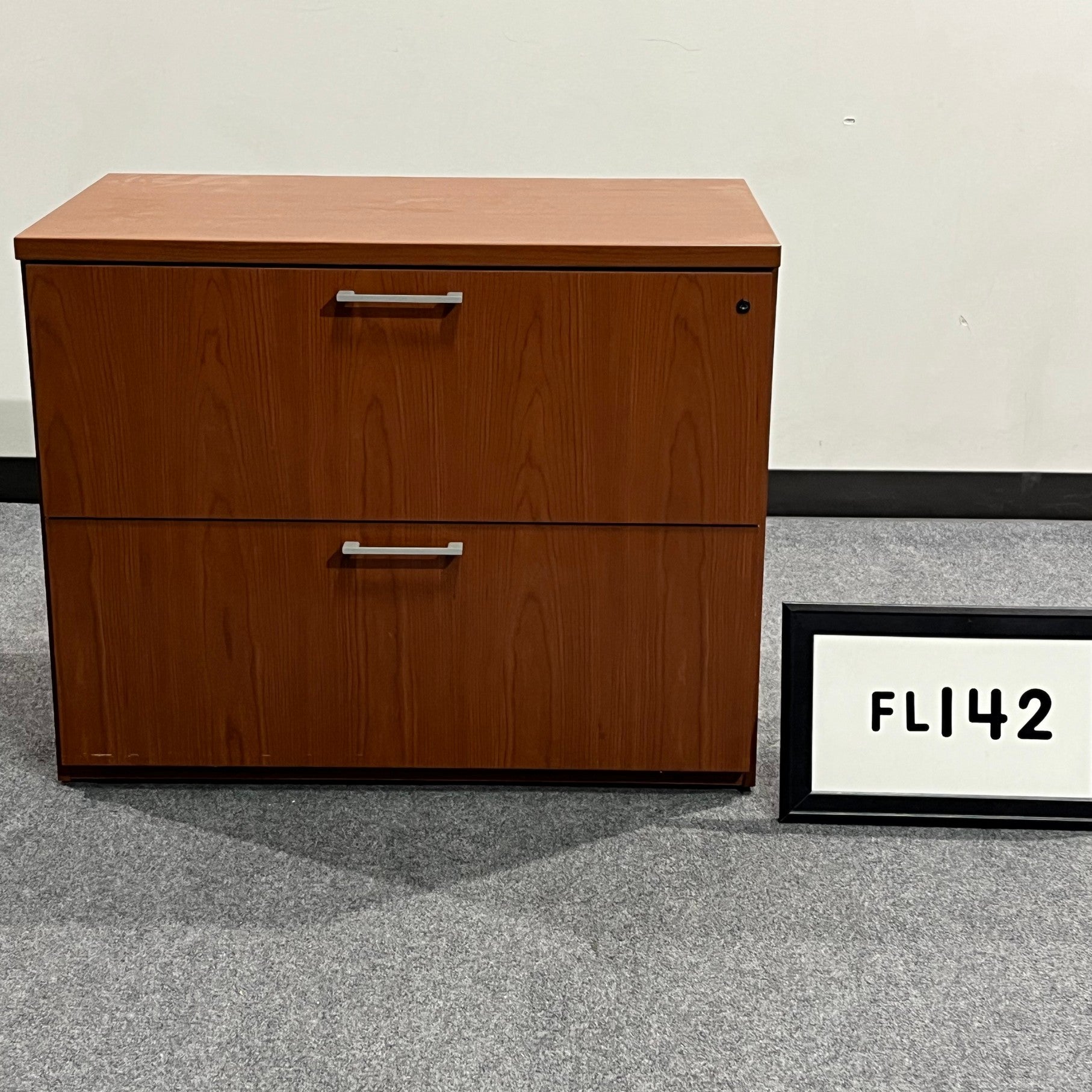 Lateral File Cherry Laminate w/ 2 drawers & brushed silver handles  36" x 29" x 21"