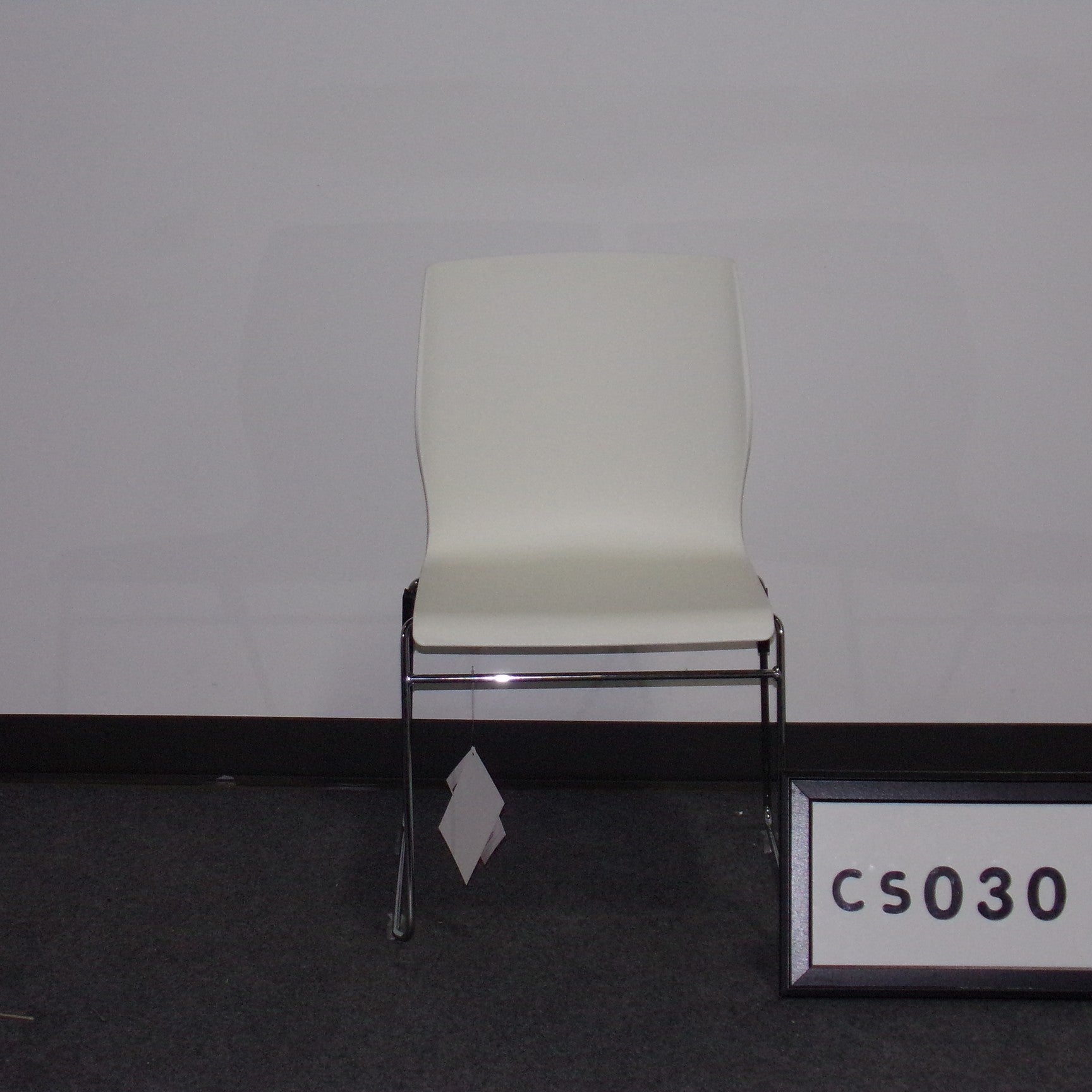 *NEW* White plastic stack chair Chrome sled base Armless
