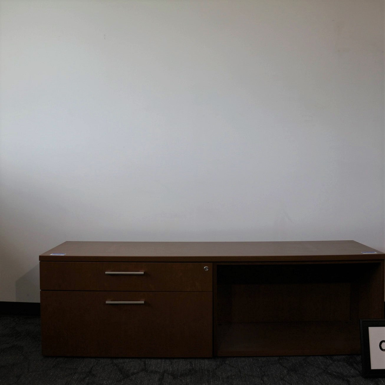 Light cherry combo storage credenza with 2-drawer lateral files