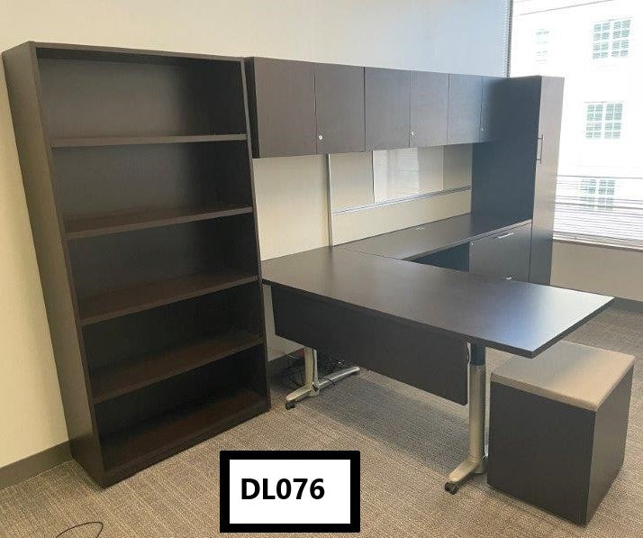OFS L-shaped Desk- laminate  height adjustable desk 72" x 30" return, mobile ped, over head