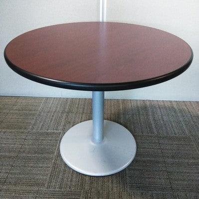 Conference Table.36" Round Mahogany Laminate Top with Gray Disc Base