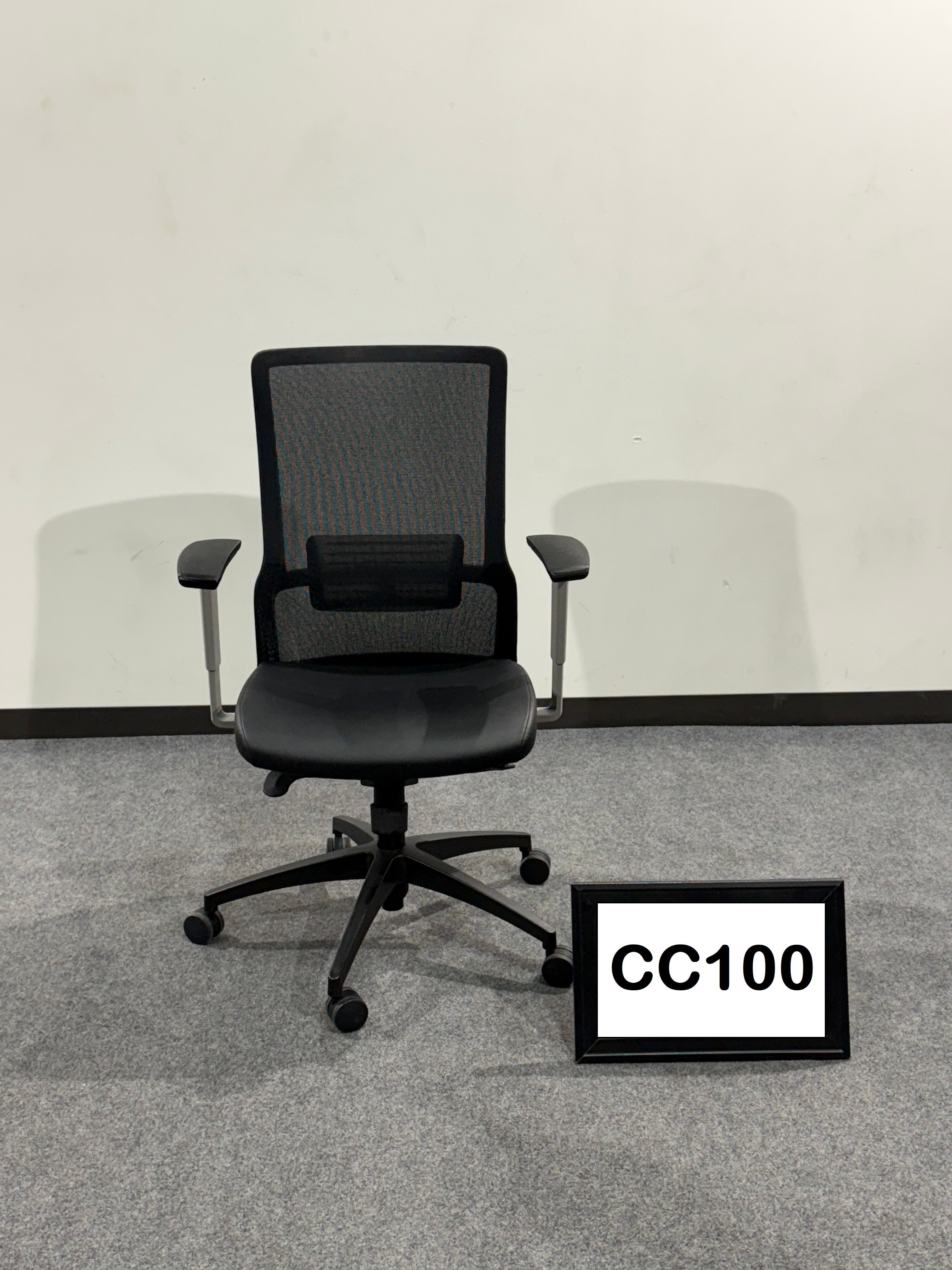 Sit On It Conference chair with black vinyl seat and black mesh back