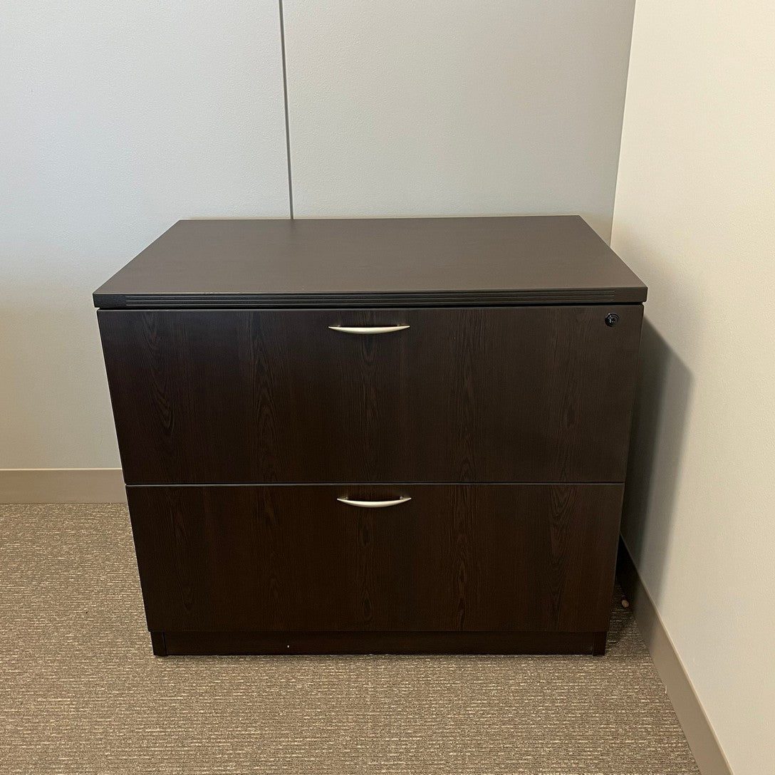 Espresso laminate 2 drawer lateral file with reeded edge  36" x 22"