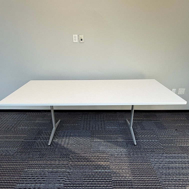 7' X 3' Confderence Table White Laminate and silver legs