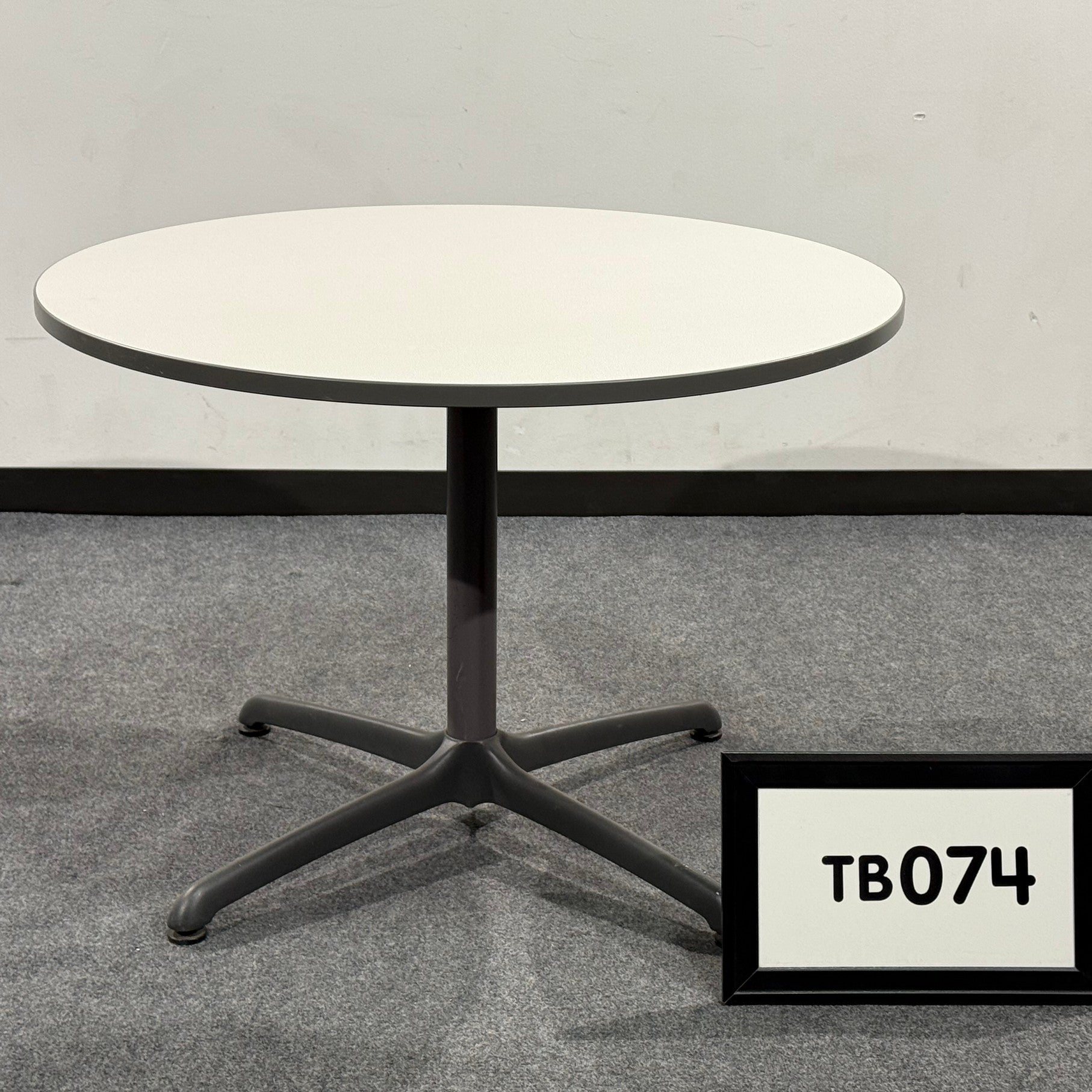Breakroom table 43" off white laminate with grey X base