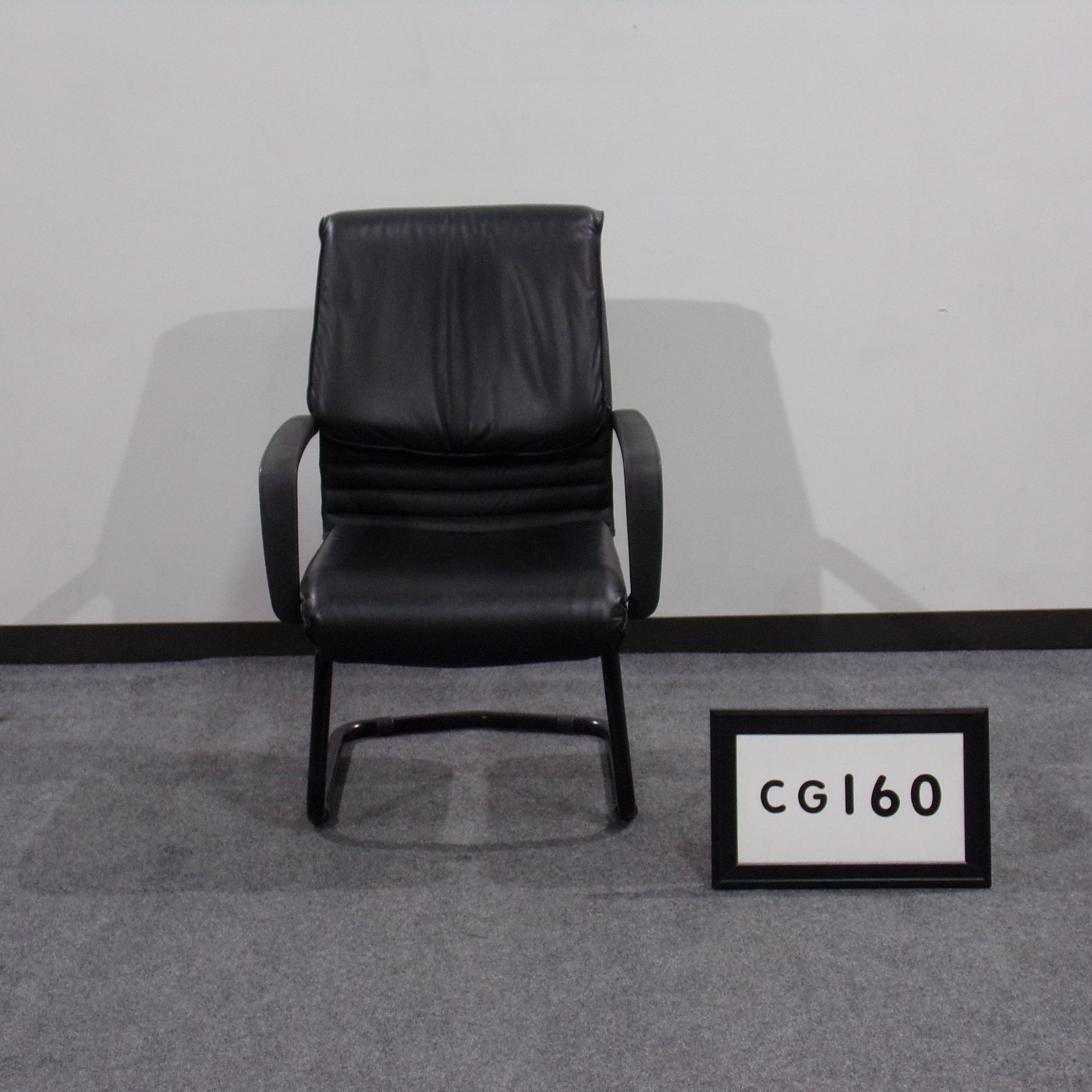 Guest chair black leather  black with sled base