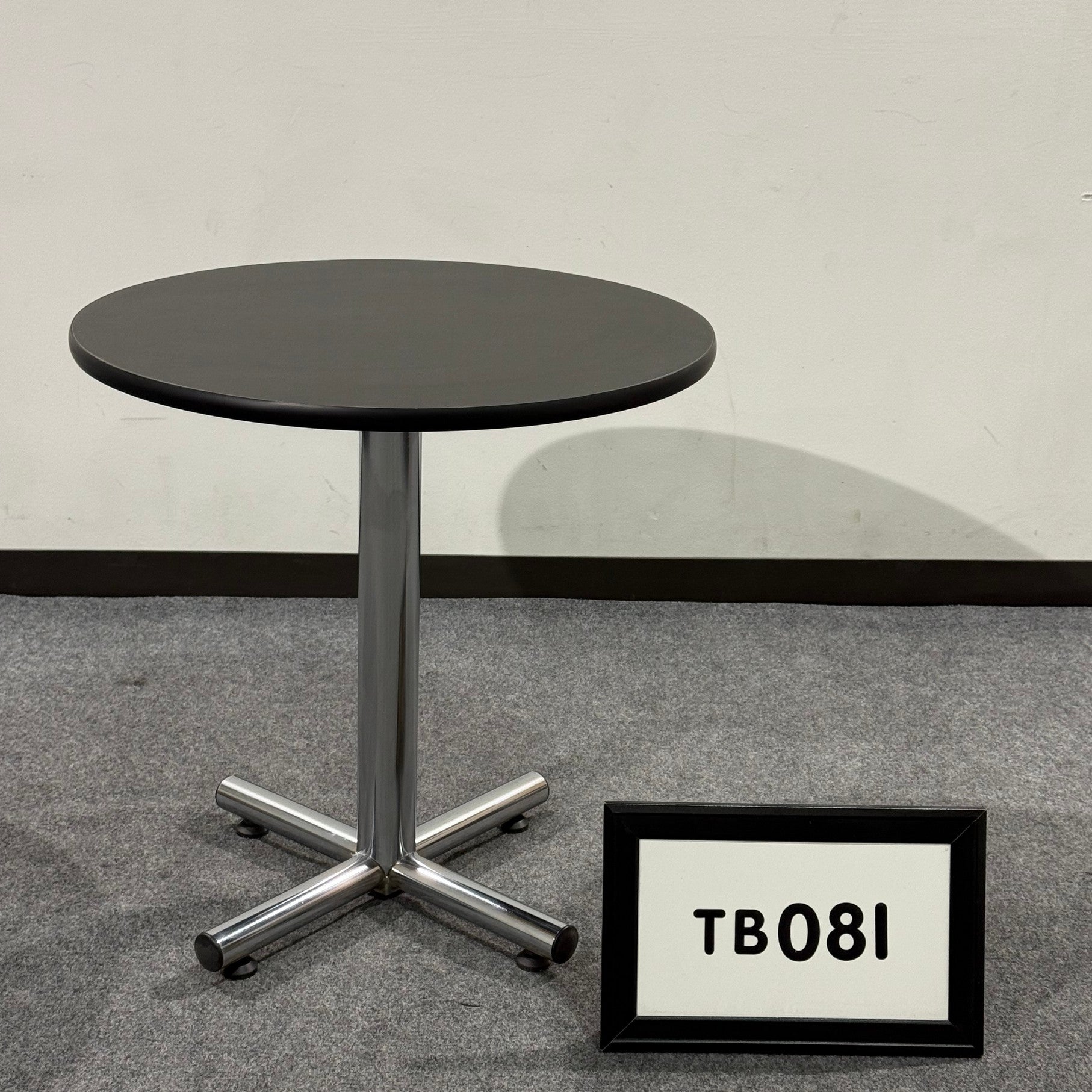 Breakroom table 30" black laminate with chrome X base