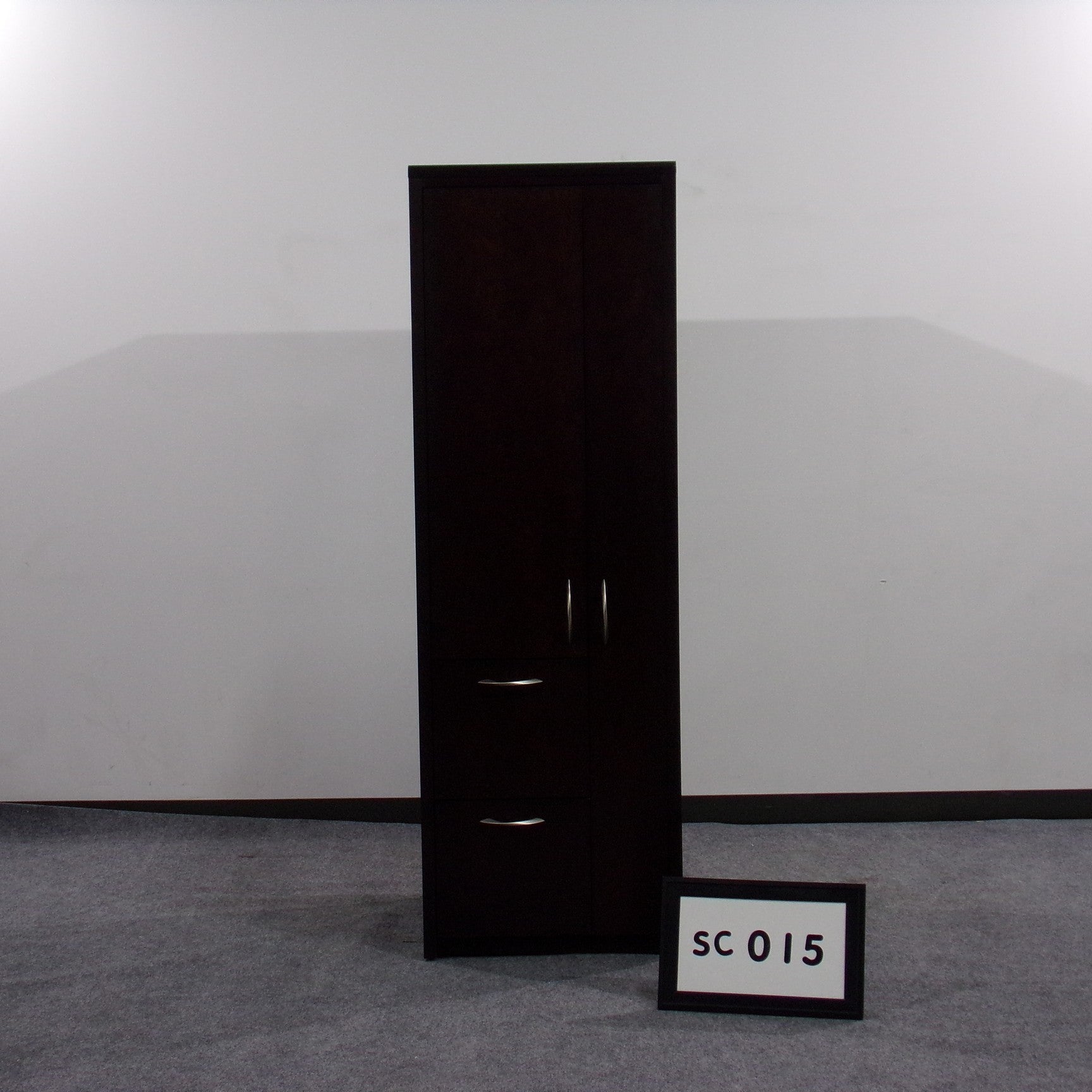 Storage Cabinet Espresso Laminate w/ FF Coat Closet, 2 shelves & silver handles 72" x 24" x 24"