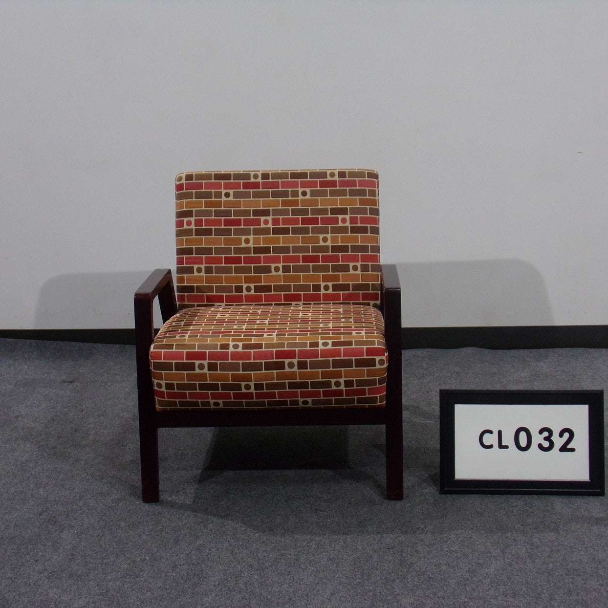 JSI Finn Club chair orange and red w/ wood arms & legs
