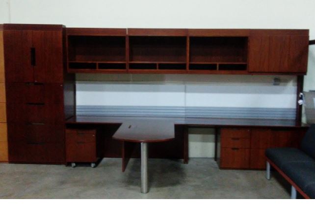 Decca Contract Set  R or L return Total Set 186" x 88" P-Top desk: 48"x30" Lat File w/ BBF ped, Task