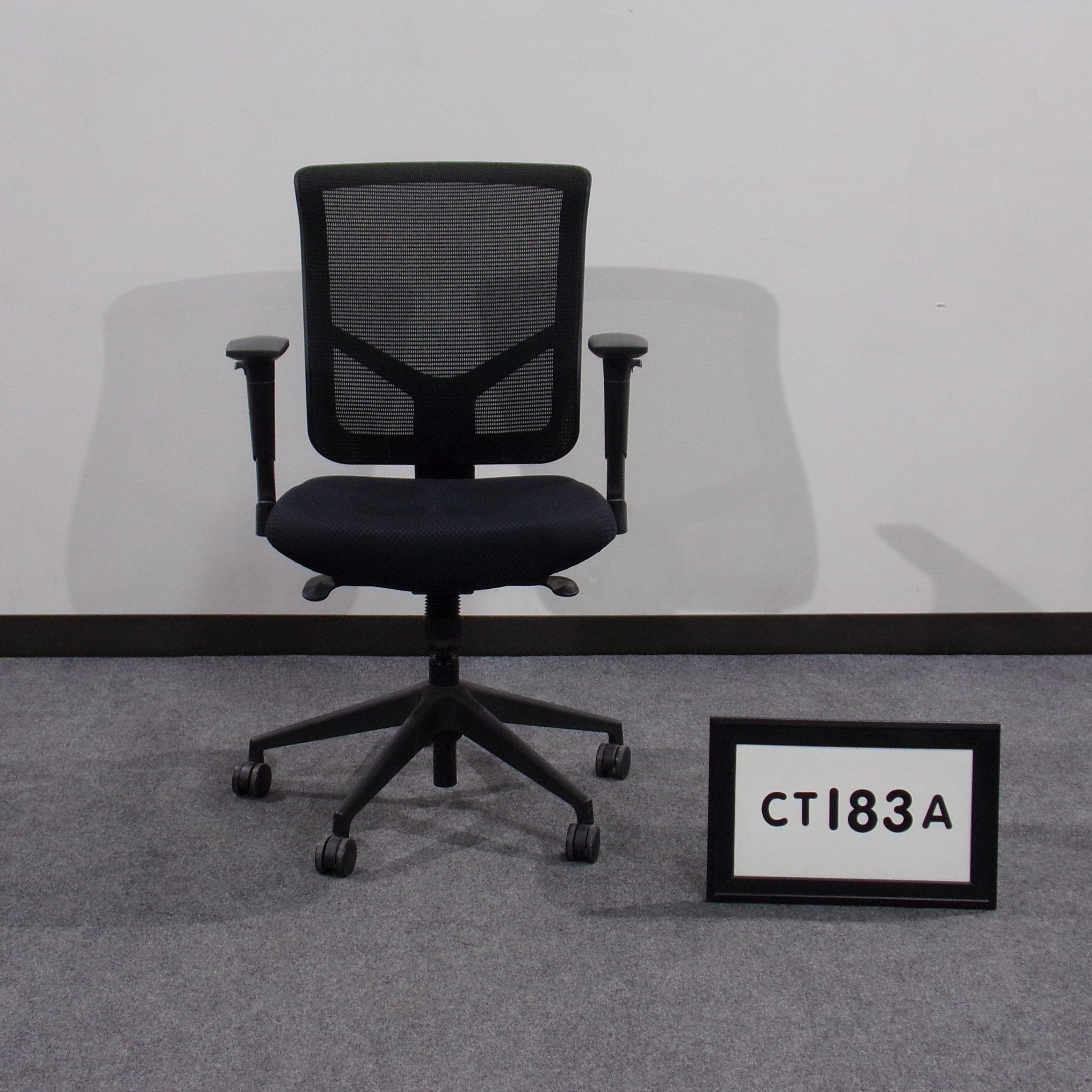 OFS Bolero task chair, smooth black fabric seat, black mesh back, single paddle, tilt lock