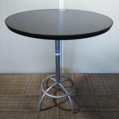 36" Round Café Table..Black Speckle Laminate Top with Silver X-Base