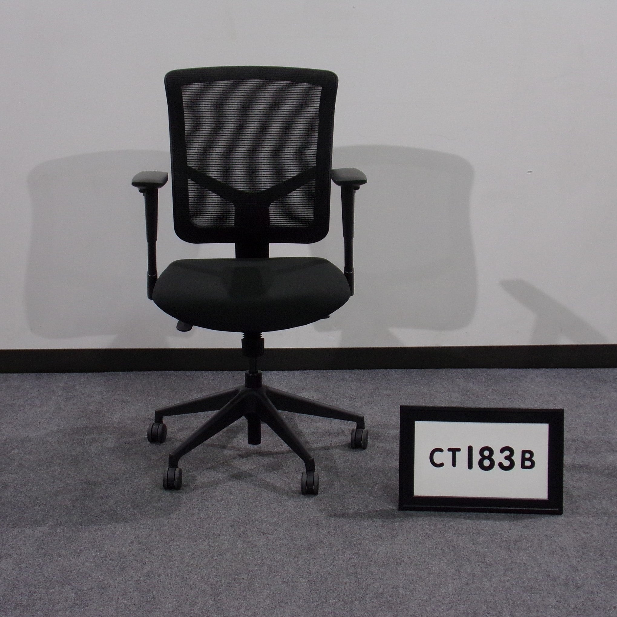 OFS Bolero task chair, smooth black fabric seat, black mesh back, single paddle, tilt lock