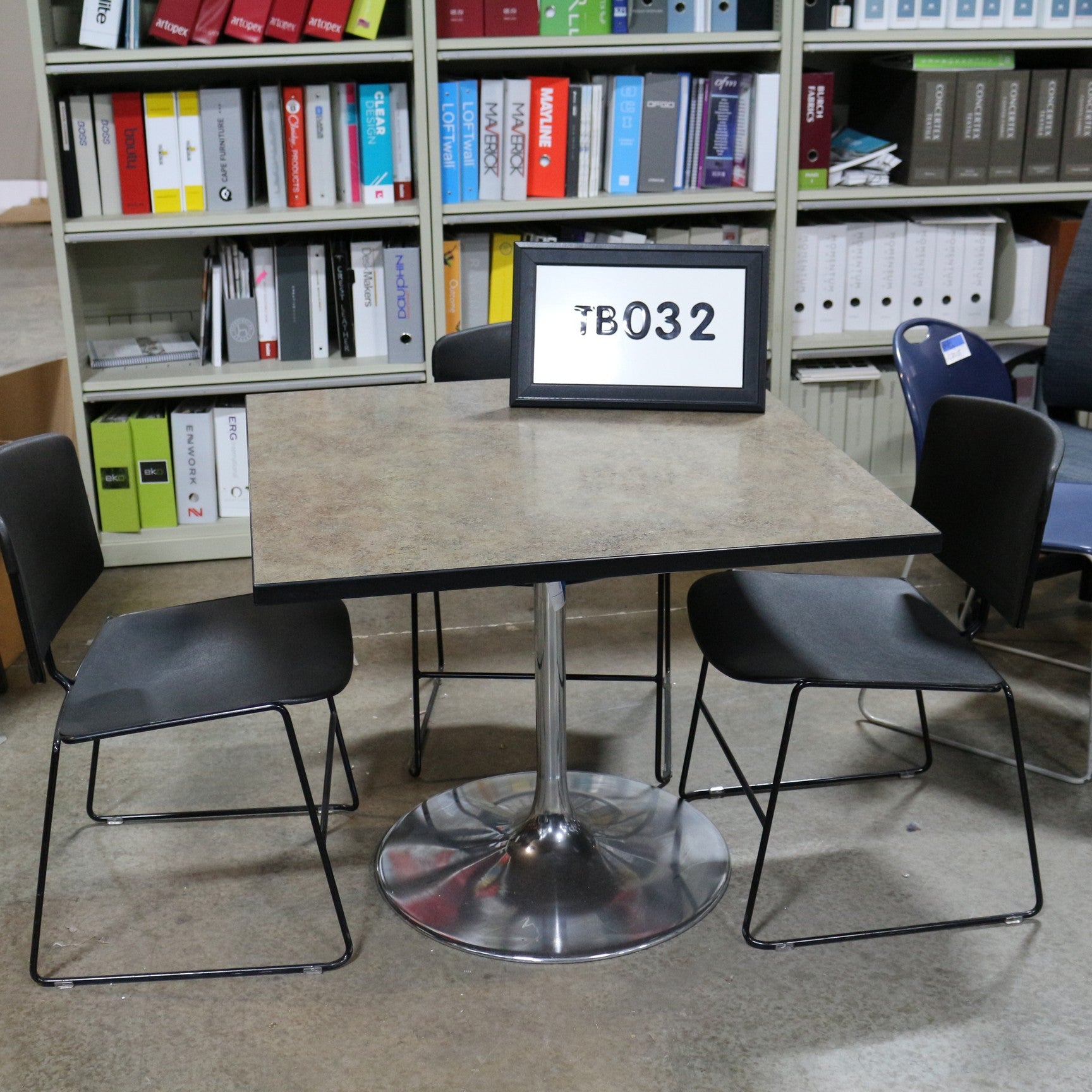 36x36 Breakroom table with chrome trumpet base