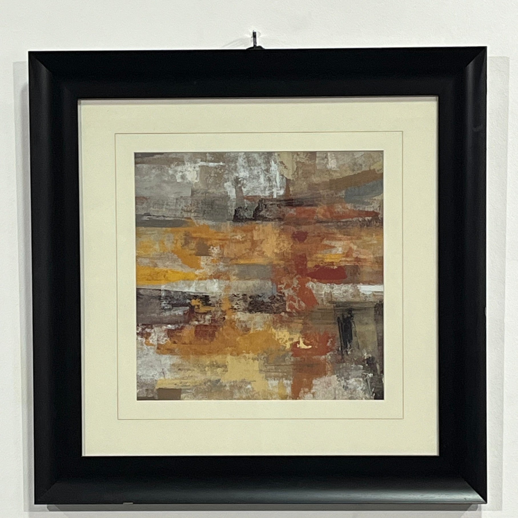 32" x 32" Abstract print yellow, red multi with black frame and mat (sold individually)