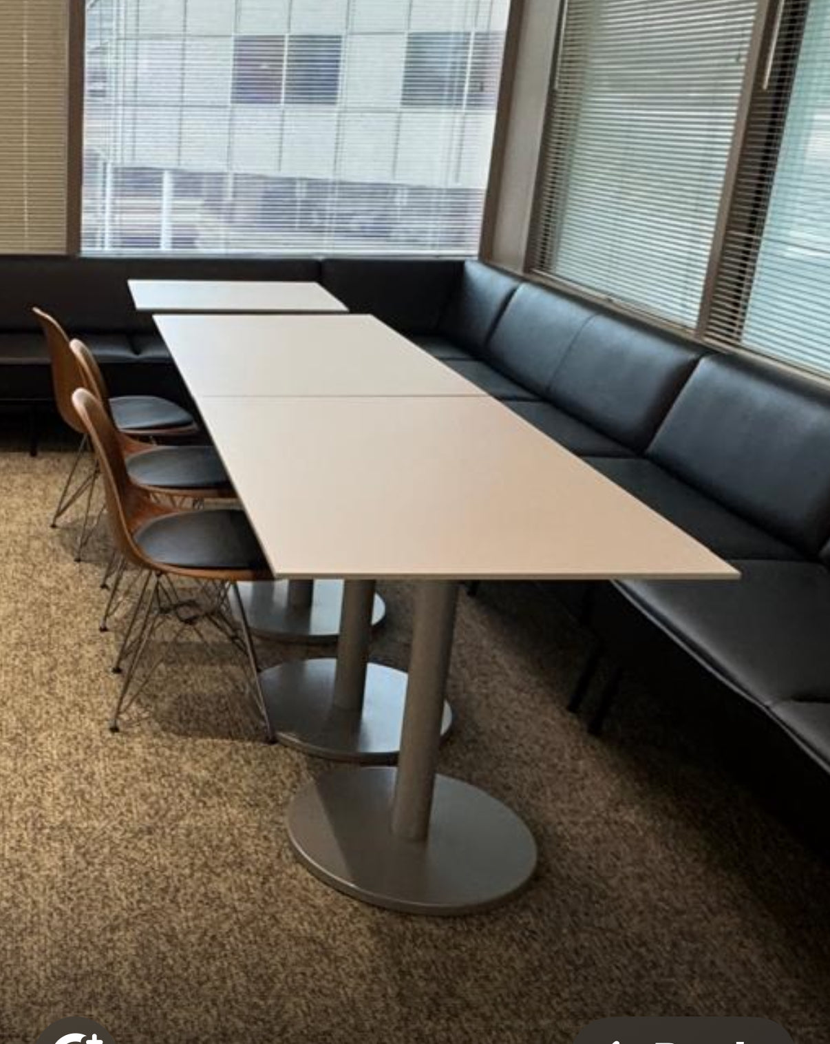 White laminate breakroom table 48" x 30" with 2 disc bases
