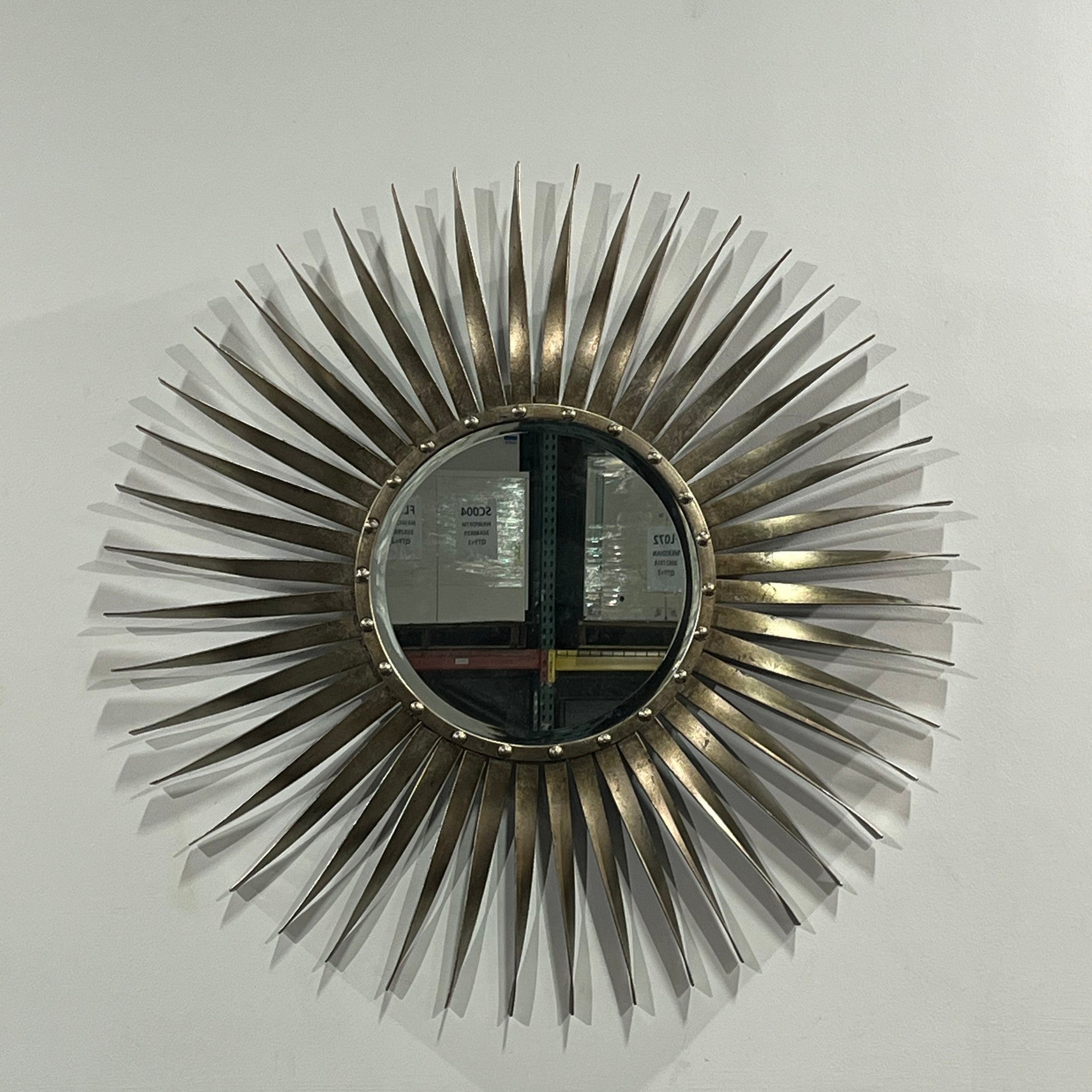 Gold Metal framed round mirror 42"