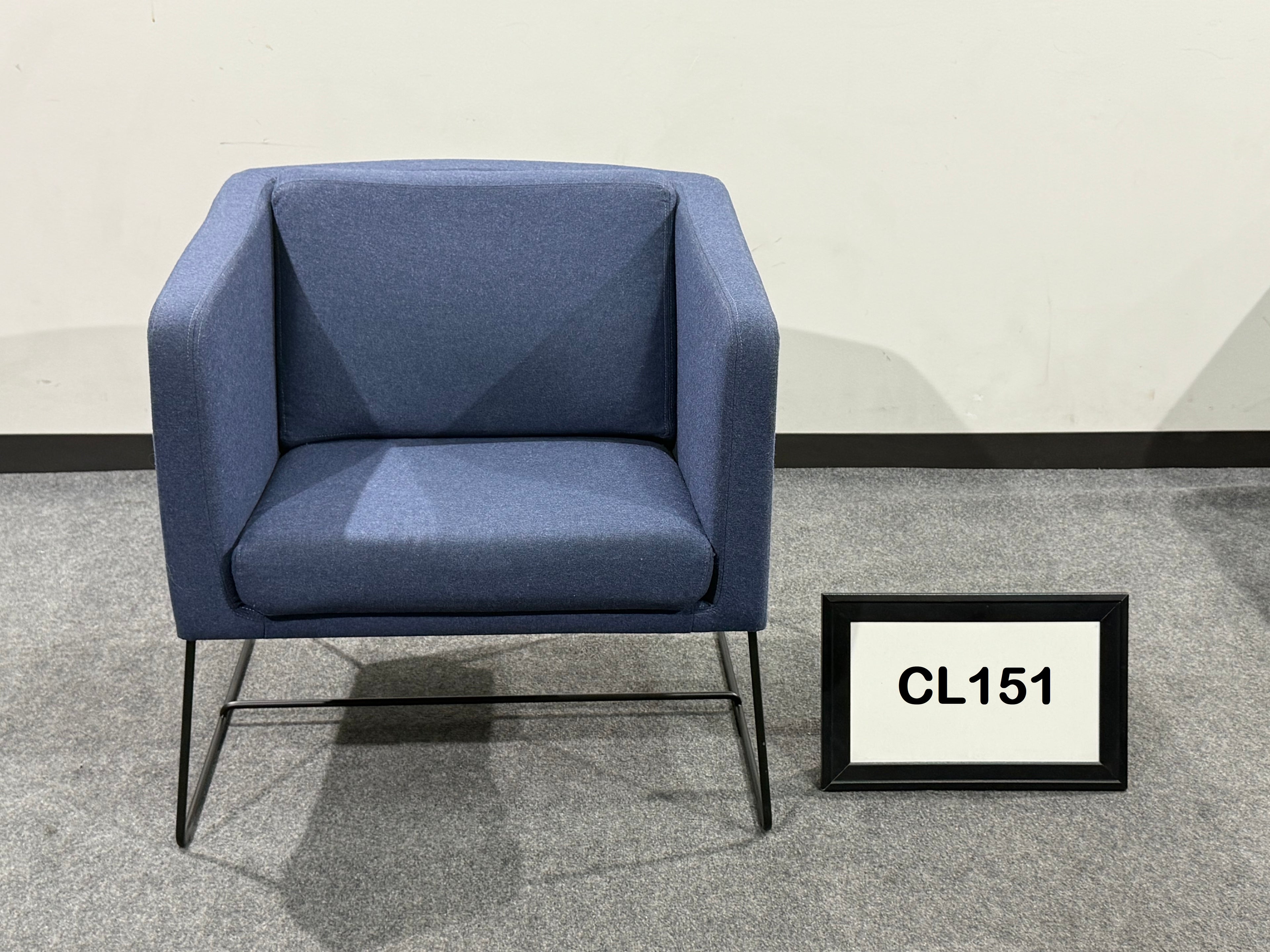 Paul Brayton Etta Lounge chair Blue fabric with black metal legs