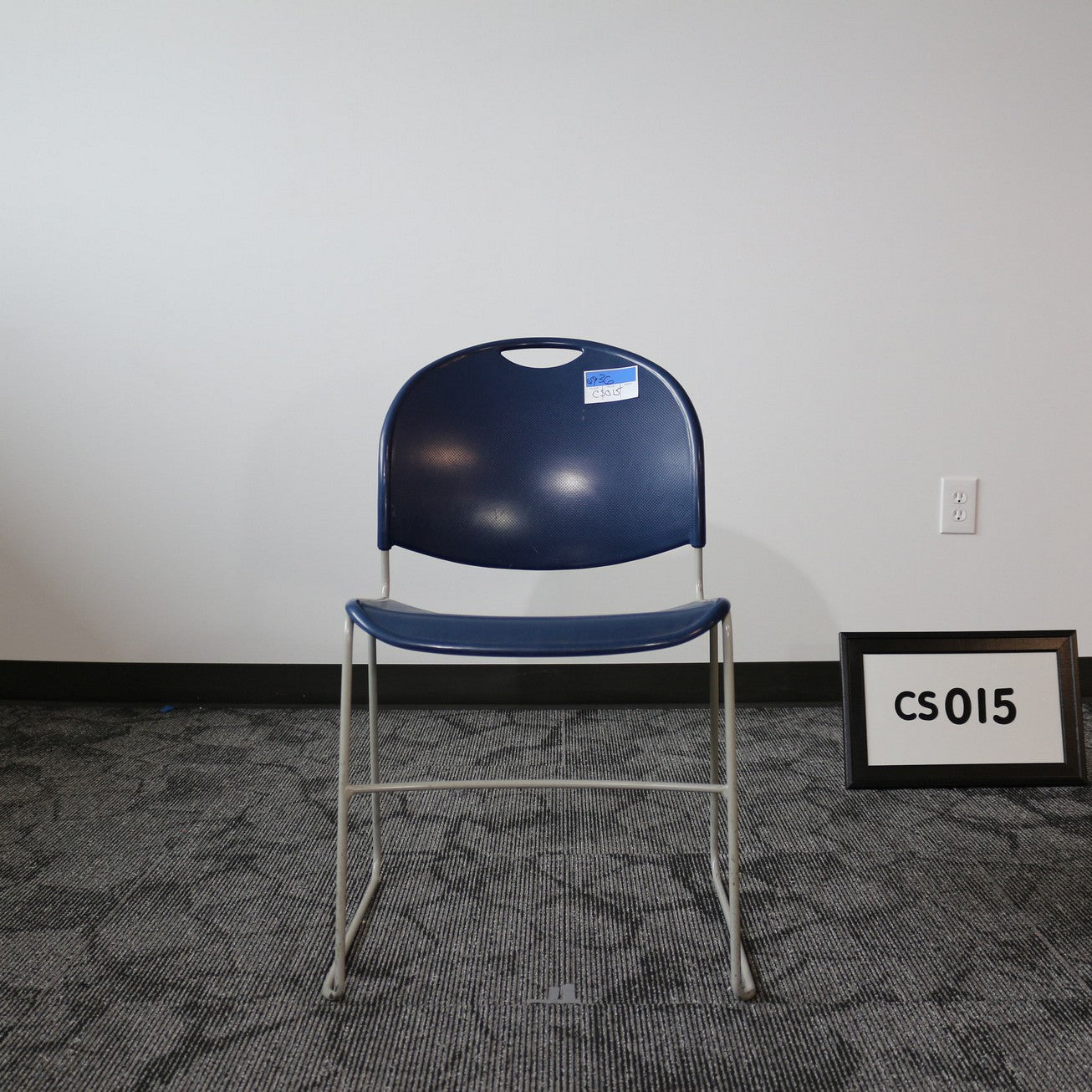Haworth breakroom chair - blue plastic seat and back; stackable