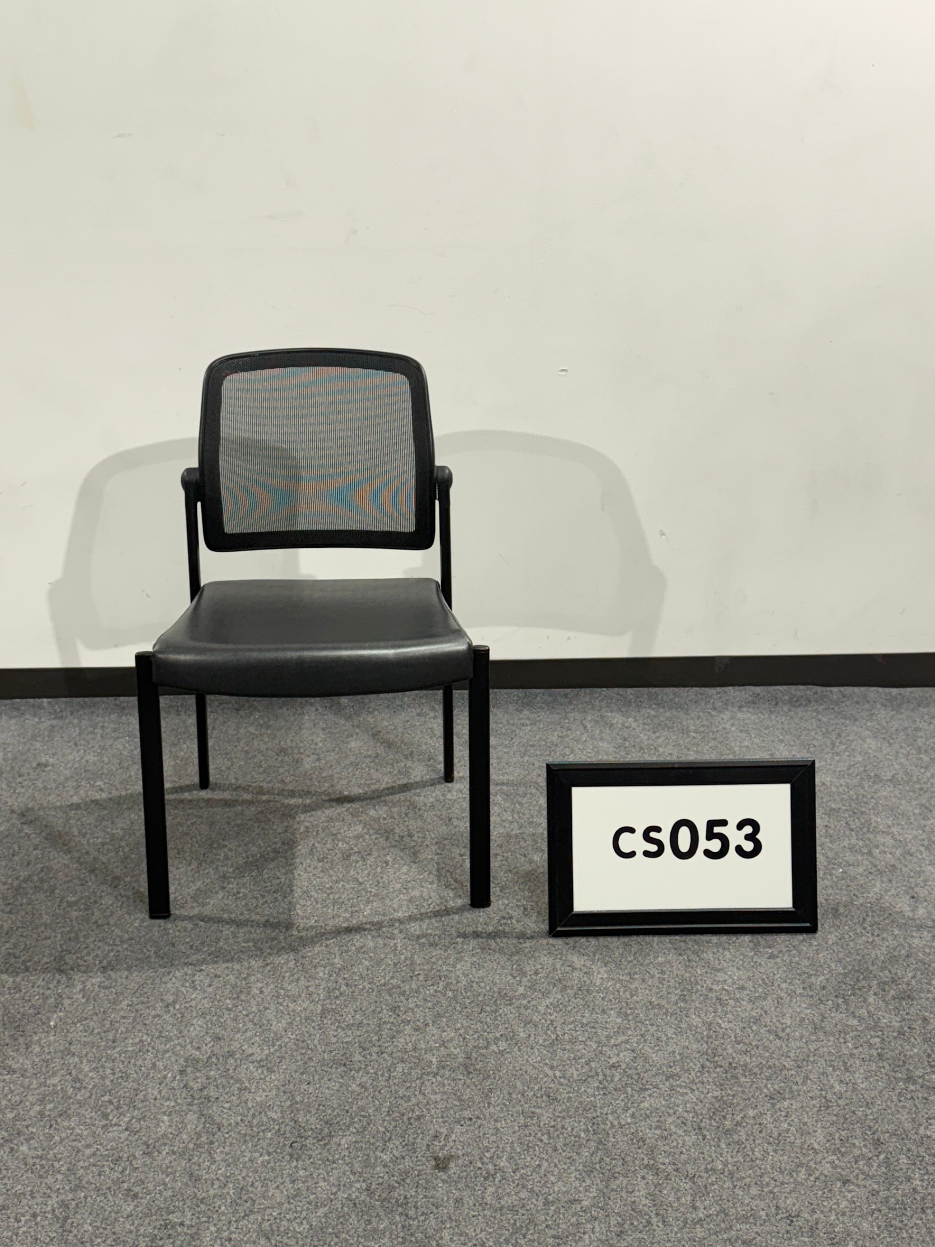Allsteel Acuity stack chair with arms mesh back and grey vinyl seat