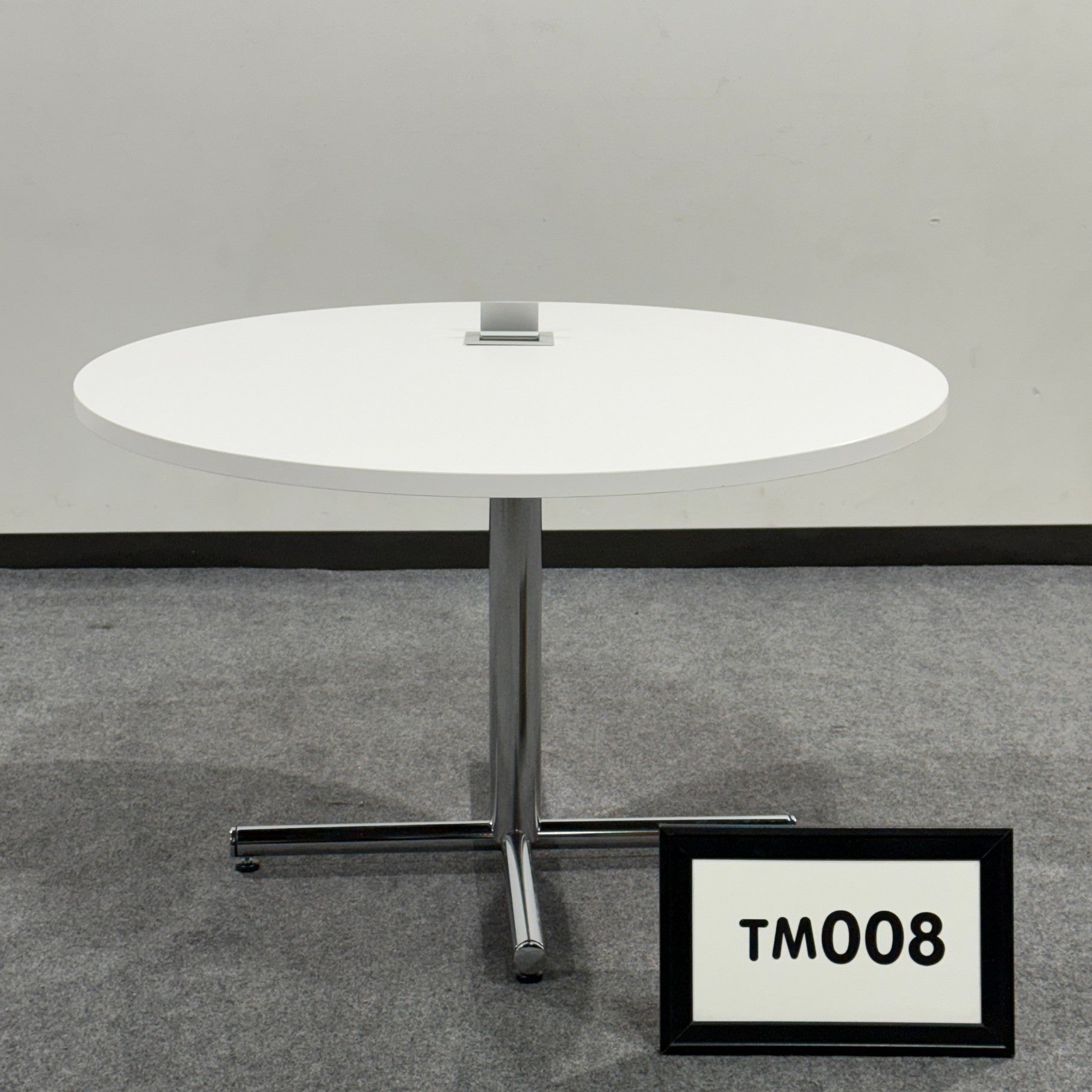 Meeting Table 48" white laminate with grommet and chrome X base