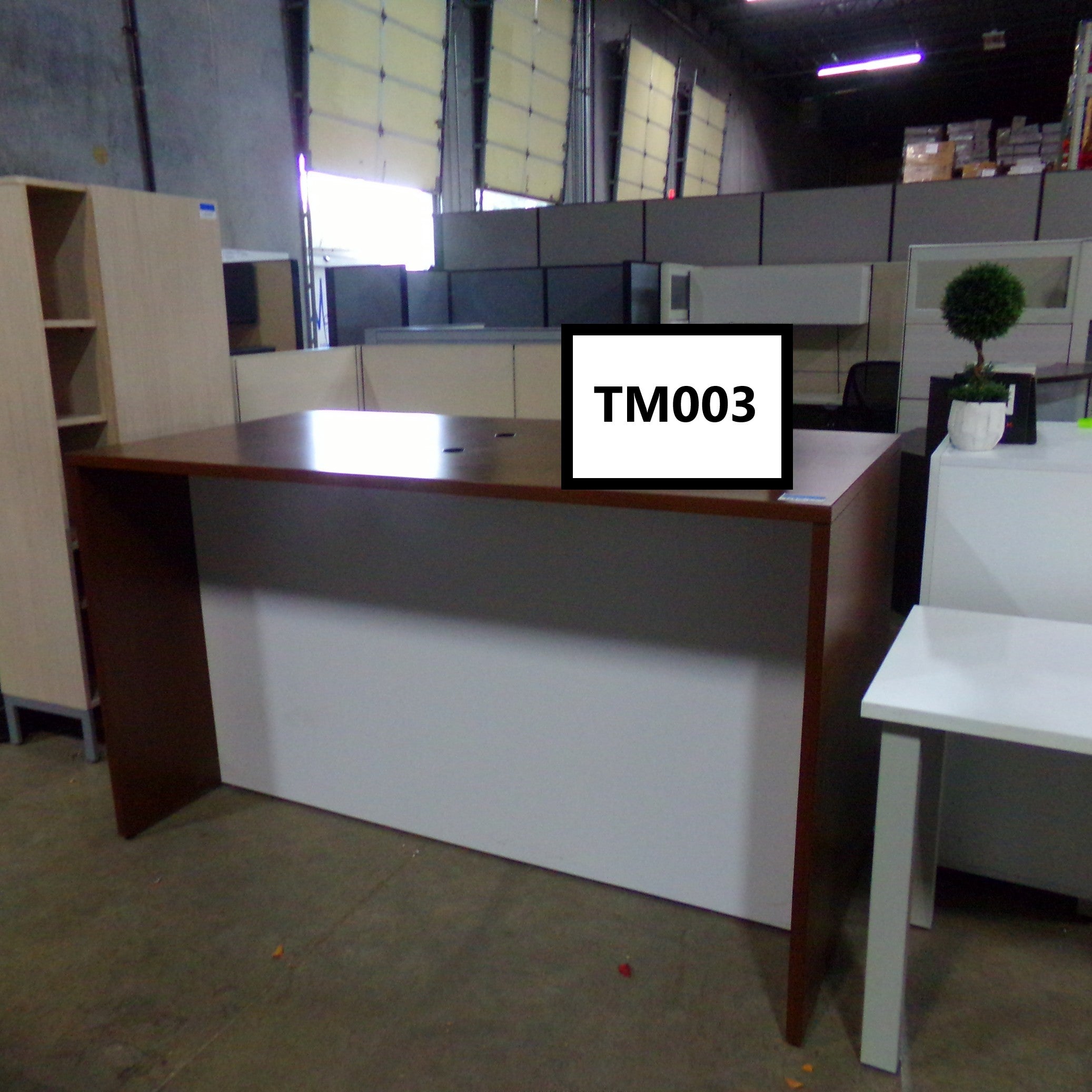 Modern Walnut laminate Parsons table by National White laminate modesty panel 72x36