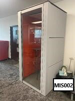 Phone Booth with auto fan & light. includes power. silver with orange accent wall- glass door and