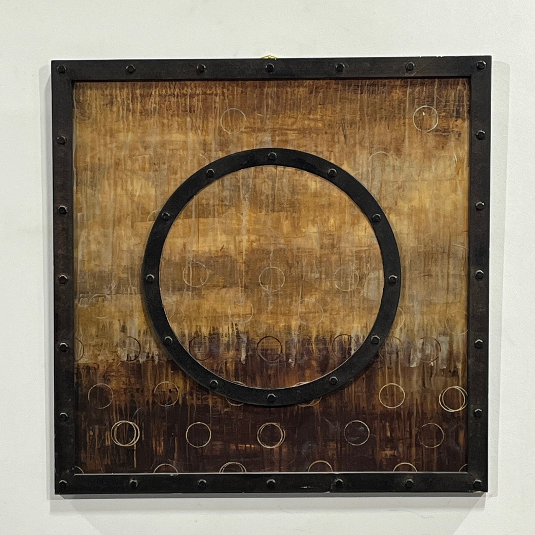 38" x 38" abstract art brown tones with black metal framed