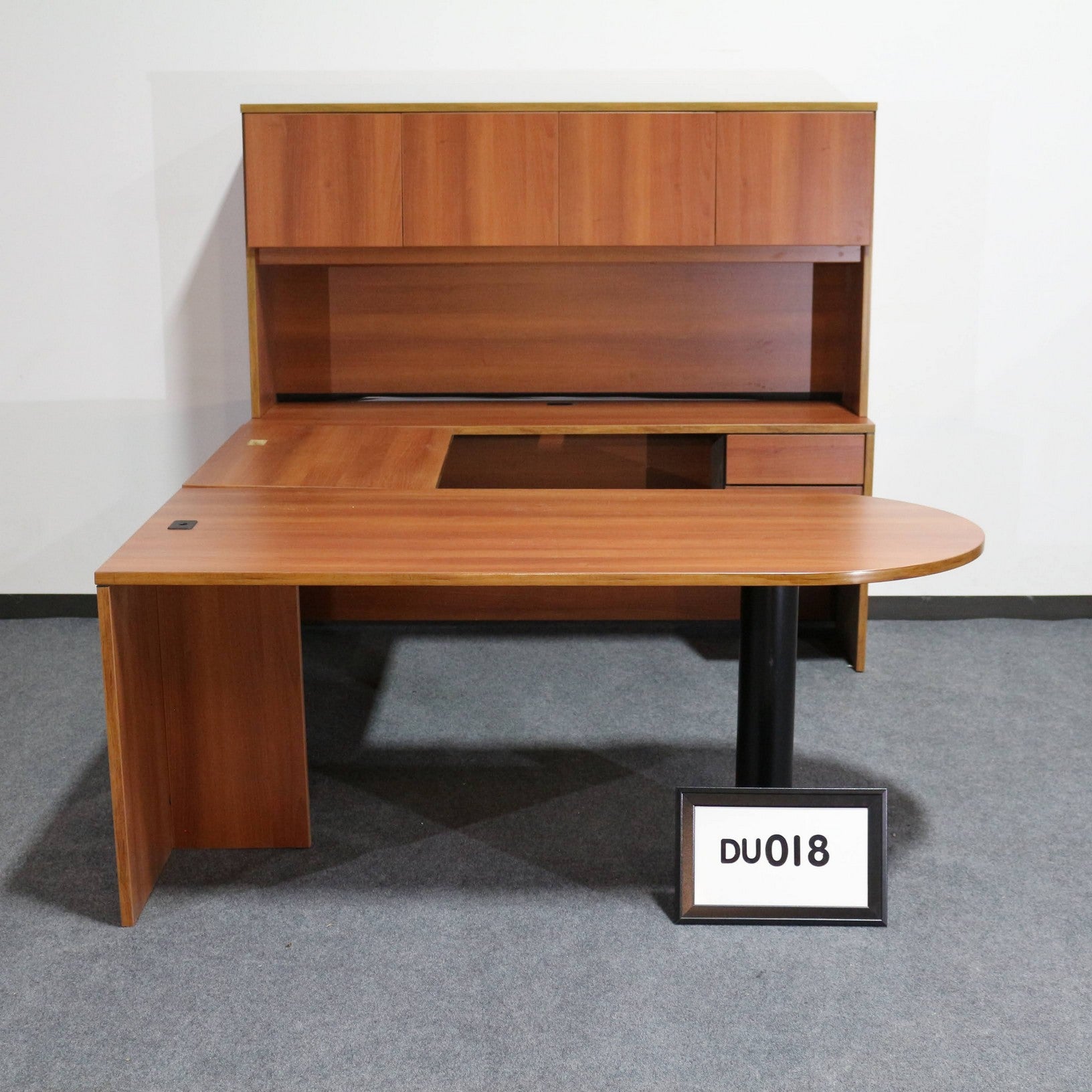 U-Shape Bowfront Maverick Desk - Mahogany laminate (Right hand) w/Open  Overhead and Corner Bookcase