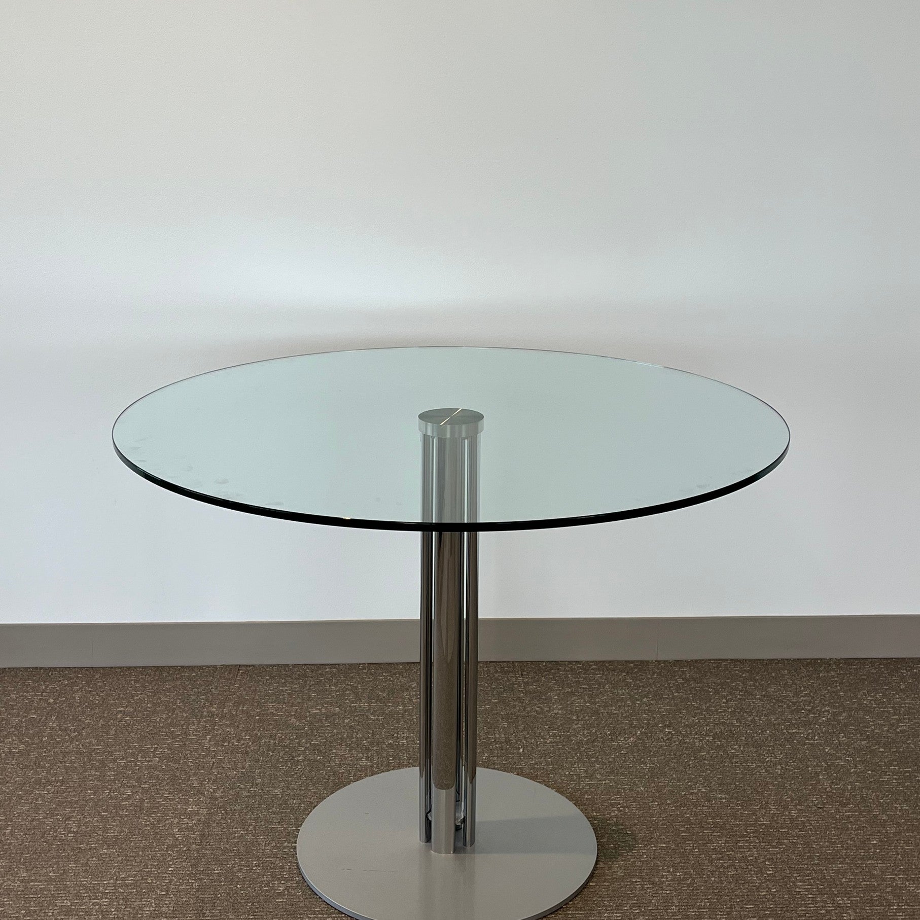 Round Glass table 40" with metal and chrome base 29" tall
