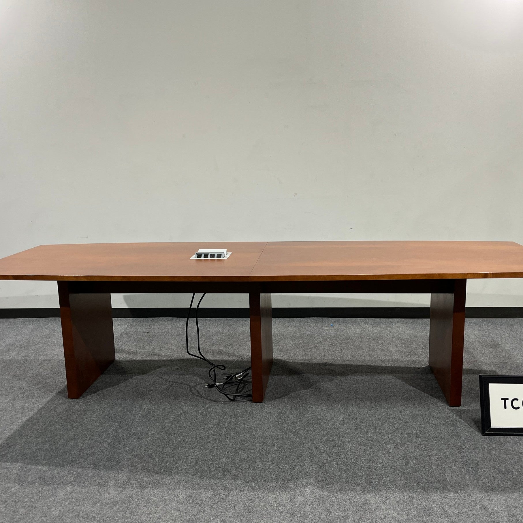 Cherry wood conference table 10' x 42" with power module with slab base