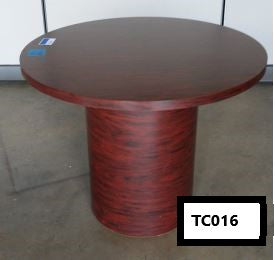 Mahogany laminate table 36" wide with drum base