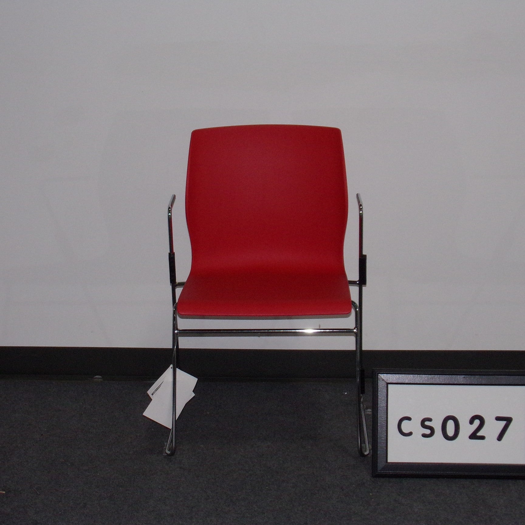 *NEW* Red plastic stack chair Chrome sled base and arms